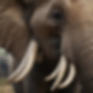 A close-up shot of an elephant's tusks, representing the threat of poaching and its implications for conservation efforts.