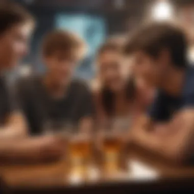 A group of teenagers socializing in a vibrant setting, with drinks in hand