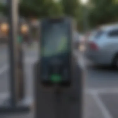 Smartphone App for EV Charging Station Accessibility A close-up of a smartphone app showing EV charging station locations