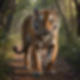 A majestic tiger prowling through its natural habitat.