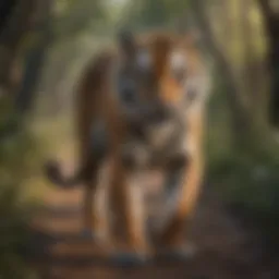 A majestic tiger prowling through its natural habitat.