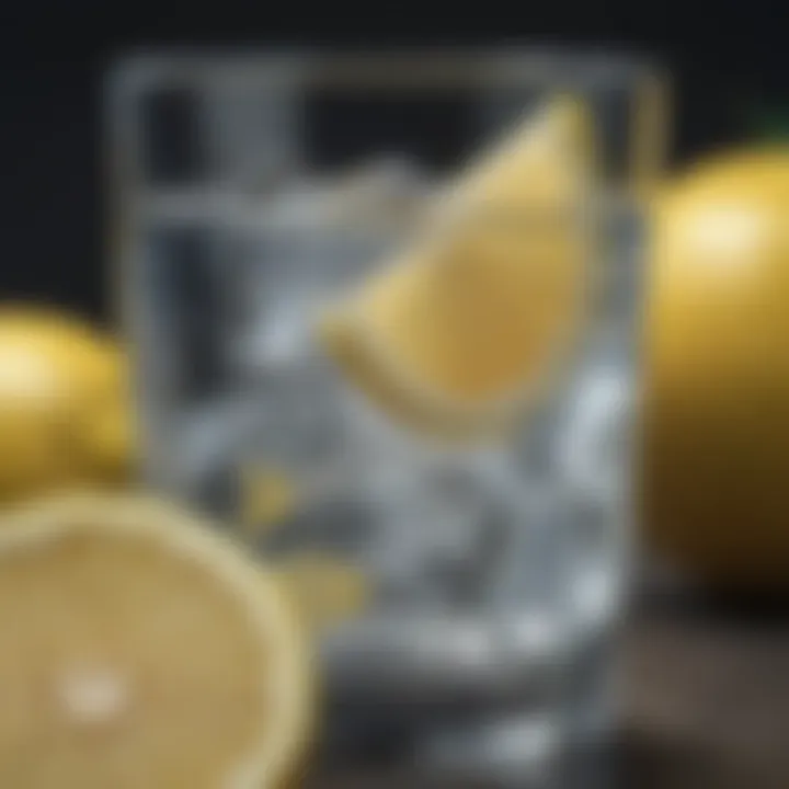 Close-up of a glass of water with fresh lemon slices