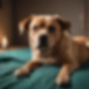 A dog resting comfortably after treatment, receiving post-care