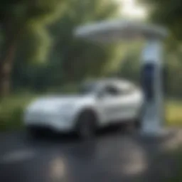 Electric vehicle charging station surrounded by greenery