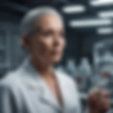A futuristic laboratory setting with researchers