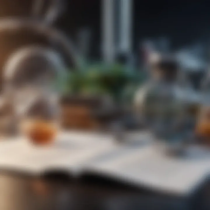 Close-up of research materials and articles