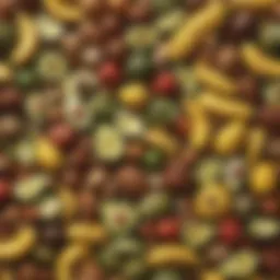 Colorful assortment of serotonin-boosting foods including bananas, avocados, and nuts