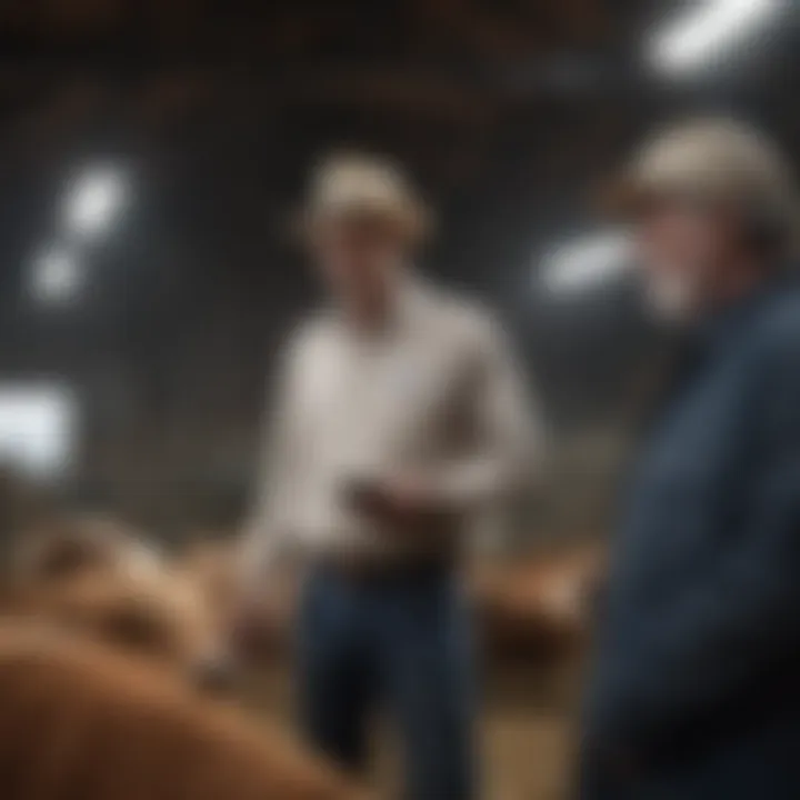 Farmers discussing cattle health management