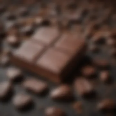 A close-up of dark chocolate pieces with cocoa beans, highlighting the polyphenol content.