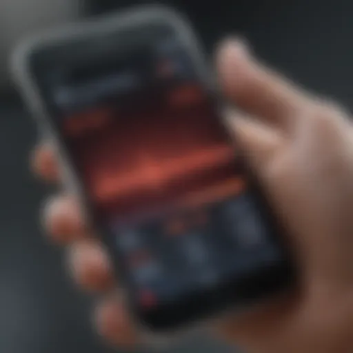 Close-up of smartphone displaying heart rate data