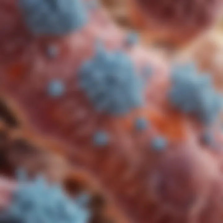 Close-up of pleural mesothelioma cells under a microscope