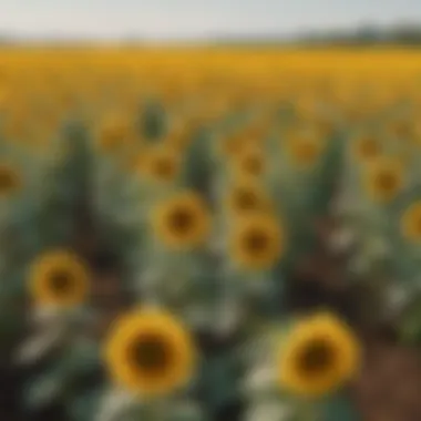 Field of Mycogen sunflowers in full bloom, illustrating cultivation practices