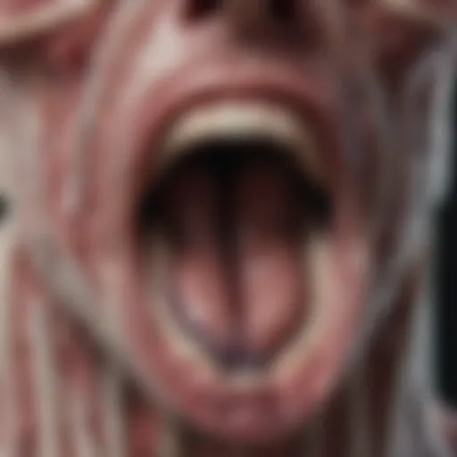 A detailed diagram illustrating the oral cavity anatomy with highlighted areas affected by carcinoma.