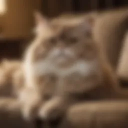 A stunning Persian cat lounging gracefully on a plush sofa