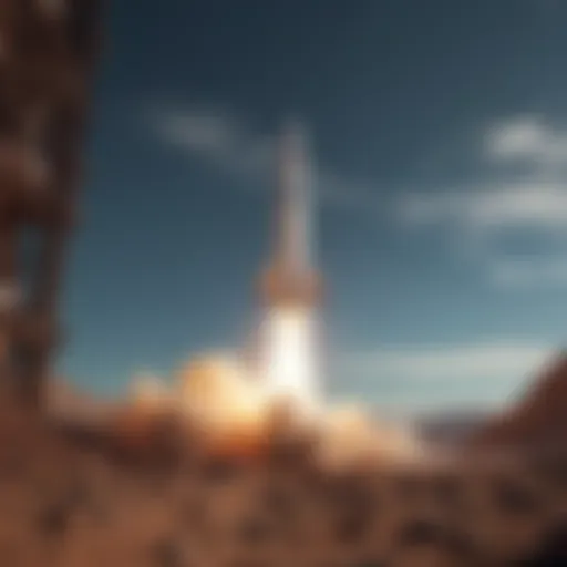 A futuristic rocket launch from a private space company.