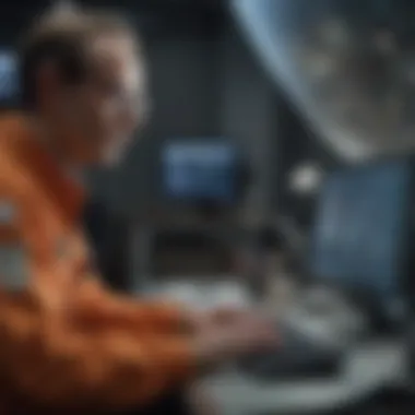 Data Analysis in the Search for Extraterrestrial Life A scientist analyzing data from cosmic signals on a computer