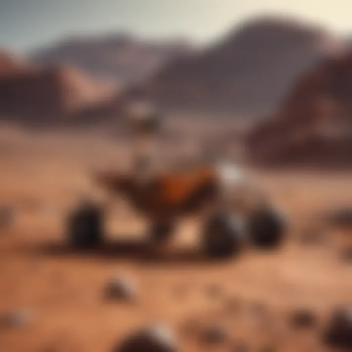 A Mars rover exploring the red planet's terrain