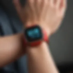 Smartwatch displaying blood pressure readings