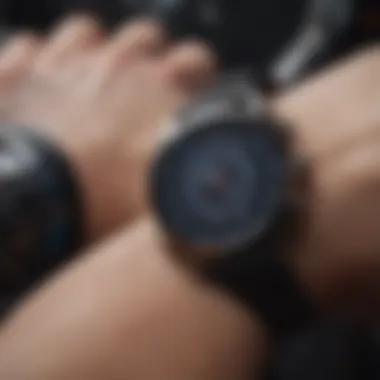 Close-up of smartwatch sensors for blood pressure