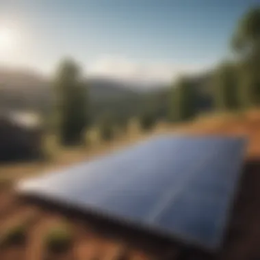 A close-up of solar panels absorbing sunlight in a rural setting