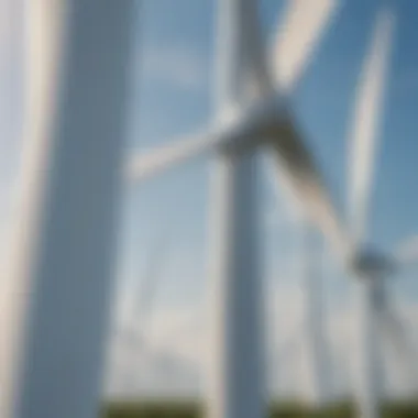 Close-Up of Wind Turbine Blades A close-up view of a wind turbine's blades under sunlight