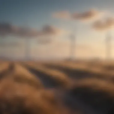 Wildlife Coexisting with Wind Turbines A serene view of wildlife in an area with wind turbines in the background