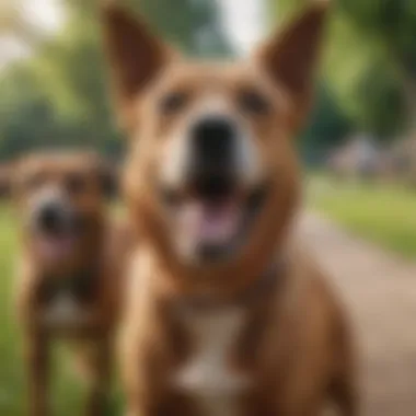 Joyful Interactions: The Playfulness of Dogs A close-up of a dog and its owner enjoying a playful moment in a park.