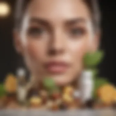 Natural Ingredients and Their Skincare Benefits A detailed layout of skincare products alongside their natural ingredient sources.