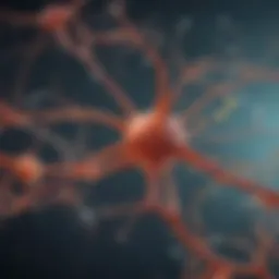 Illustration depicting serotonin molecules interacting with neuronal pathways