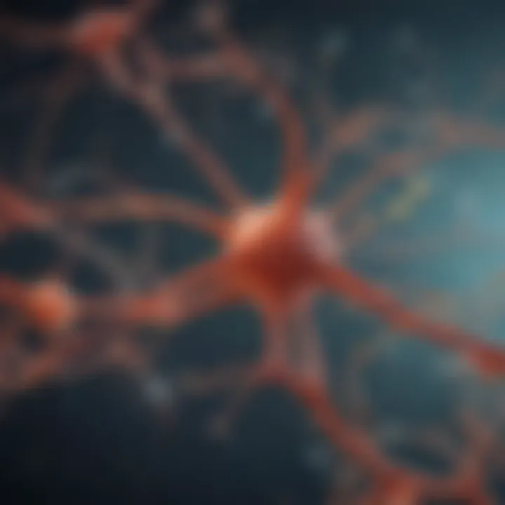 Illustration depicting serotonin molecules interacting with neuronal pathways