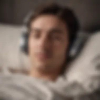 A person using headphones to listen to calming audio.