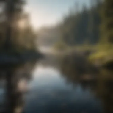 A serene freshwater lake reflecting the surrounding landscape