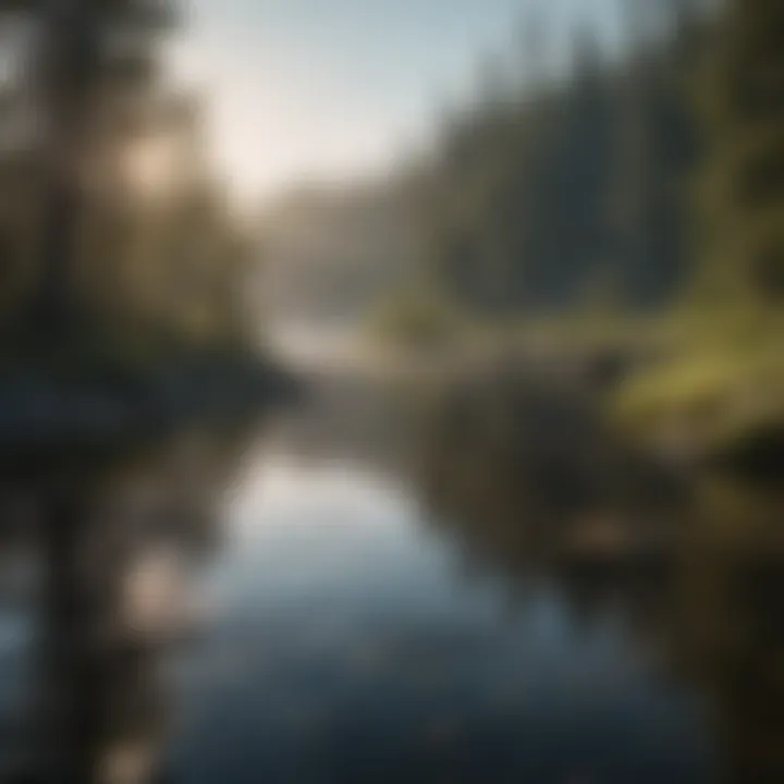 A serene freshwater lake reflecting the surrounding landscape