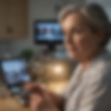 Caregiver using technology to monitor a dementia patient