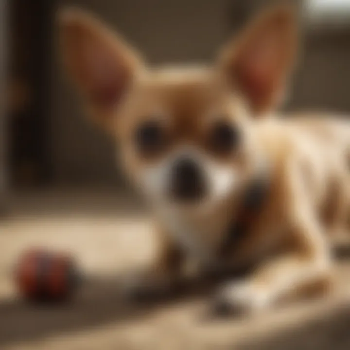 A Chihuahua playing with a toy