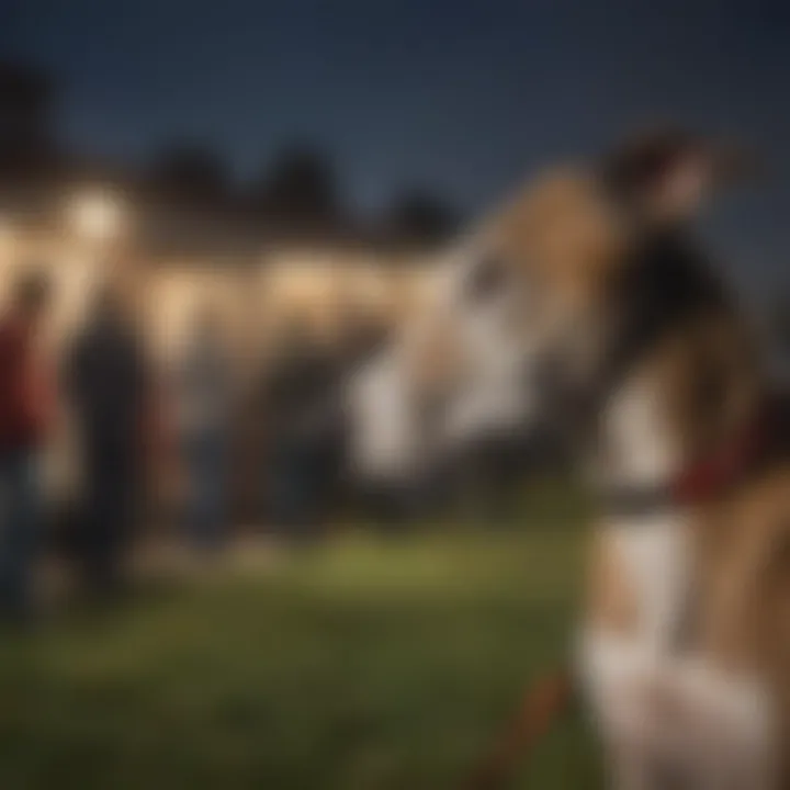 A gathering of advocates discussing greyhound welfare issues at a community event.