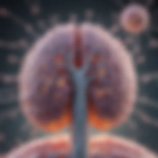 Illustration of lung cancer cells invading brain tissue