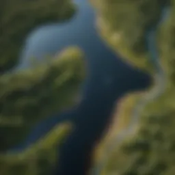 Aerial view of a diverse watershed showcasing surface and subsurface water interactions