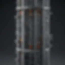 Schematic diagram of a fractionation column illustrating its internal structure and functionality.