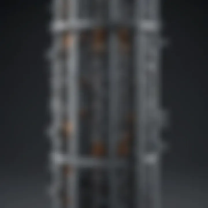 Schematic diagram of a fractionation column illustrating its internal structure and functionality.
