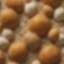 A close-up of yeast cells under a microscope, showcasing their structure and diversity.